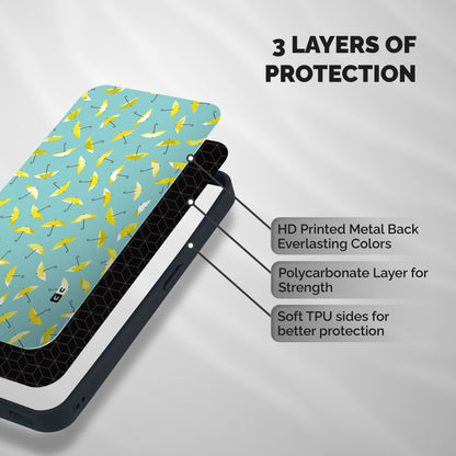 Yellow Umbrella Pattern Shockproof Hybrid Protection (Metal + TPU) Back Case Cover