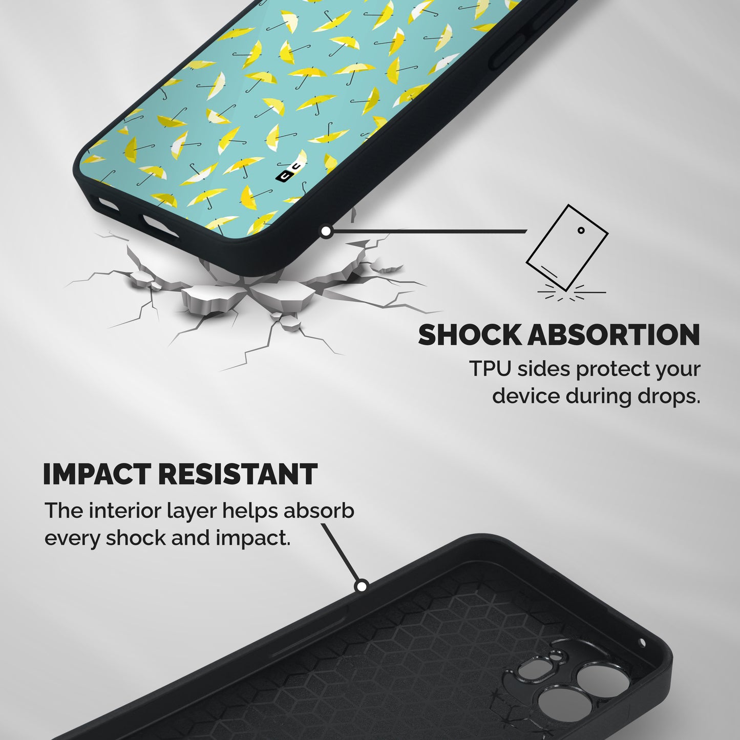 Yellow Umbrella Pattern Shockproof Hybrid Protection (Metal + TPU) Back Case Cover