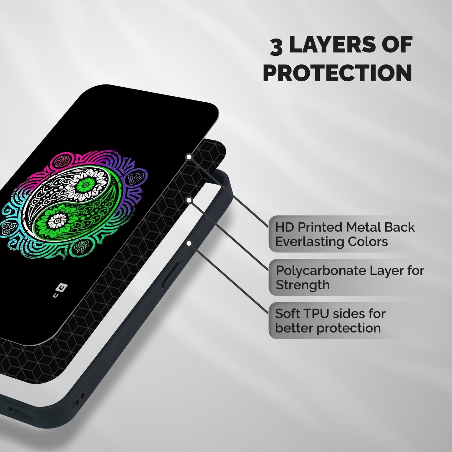 Yin and Yang Colorful Mandala Shockproof Hybrid Protection (Metal + TPU) Back Case Cover