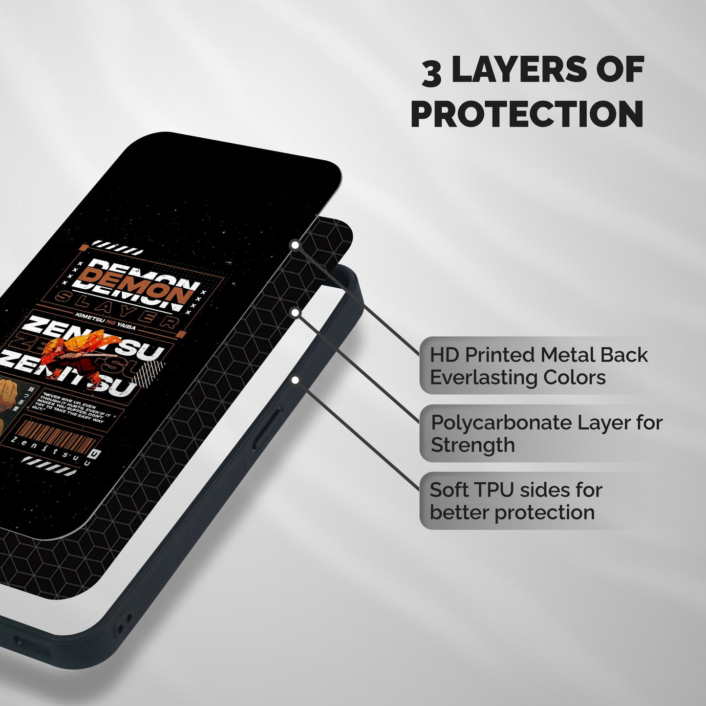 Zenitsu Typo Shockproof Hybrid Protection (Metal + TPU) Back Case Cover