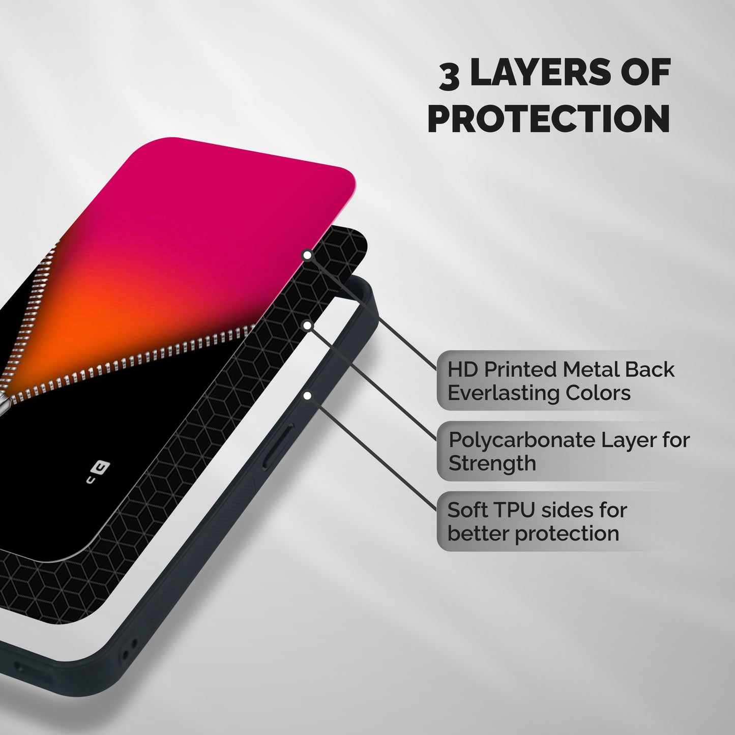 Zipper Print Shockproof Hybrid Protection (Metal + TPU) Back Case Cover