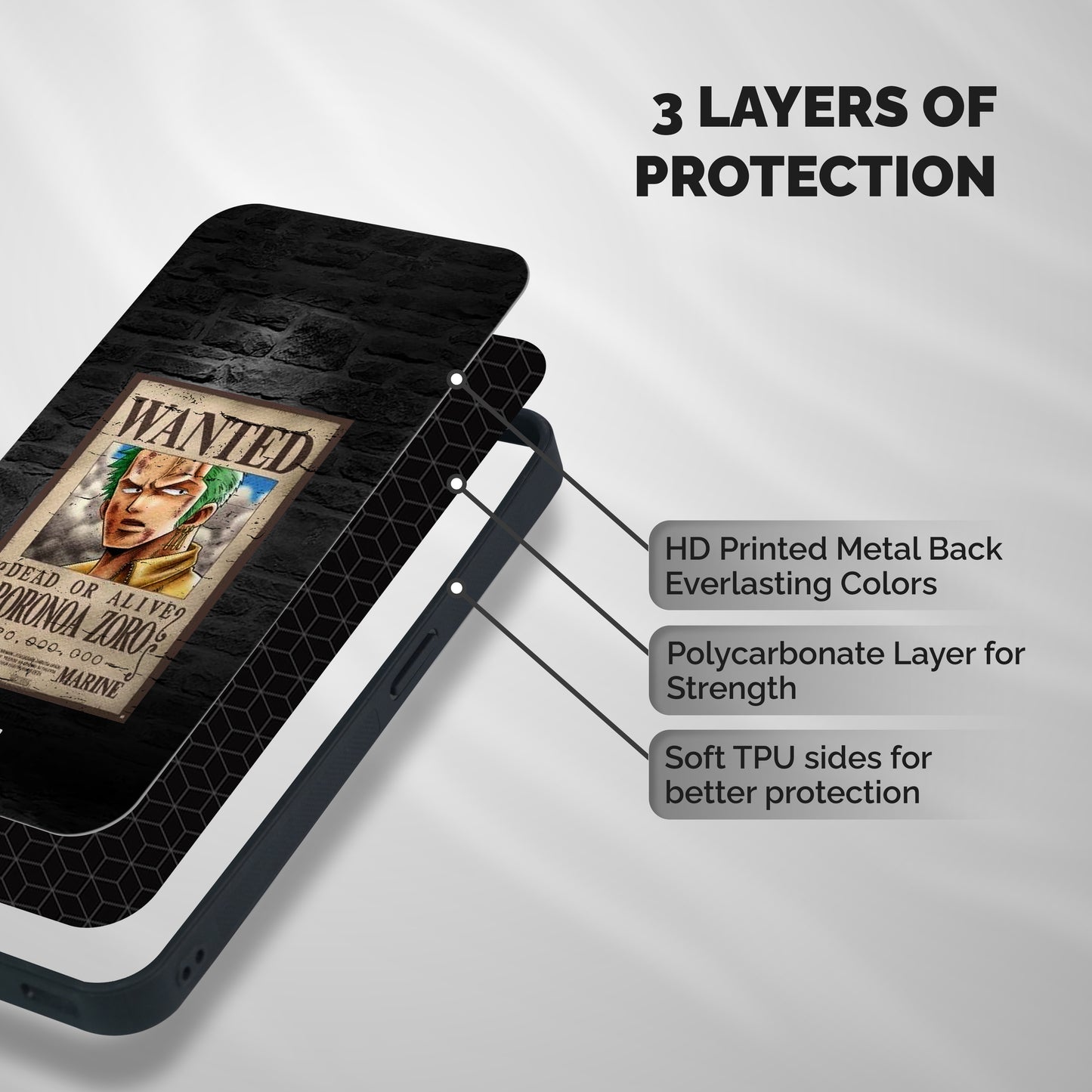 Zoro Wanted Shockproof Hybrid Protection (Metal + TPU) Back Case Cover