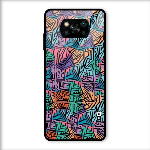 Abstract Lining Colors Glass Back Case for Poco X3