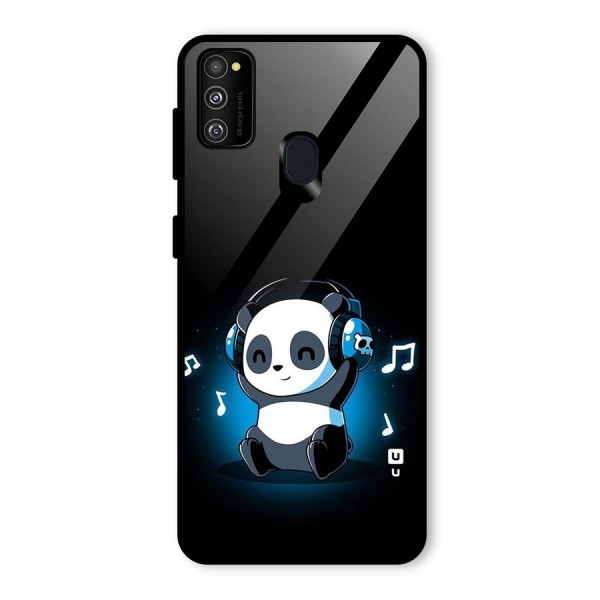 Adorable Panda Enjoying Music Glass Back Case for Galaxy M21