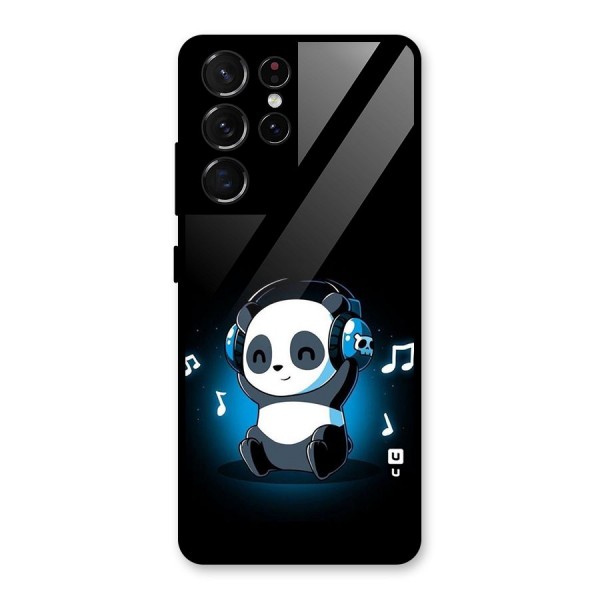 Adorable Panda Enjoying Music Glass Back Case for Galaxy S21 Ultra 5G