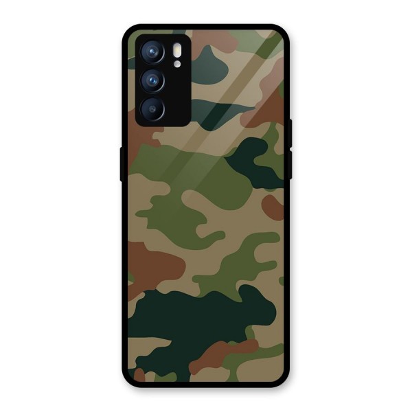 Army Camouflage Glass Back Case for Oppo Reno6 5G