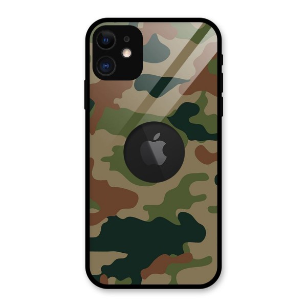 Army Camouflage Glass Back Case for iPhone 11 Logo Cut