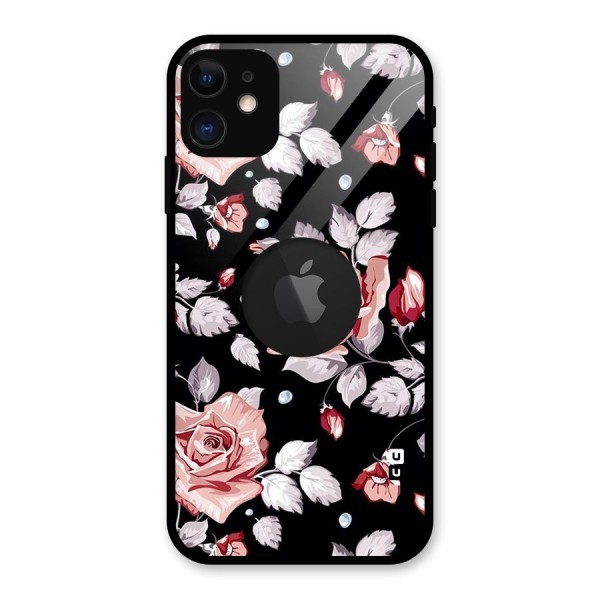 Artsy Floral Glass Back Case for iPhone 11 Logo Cut