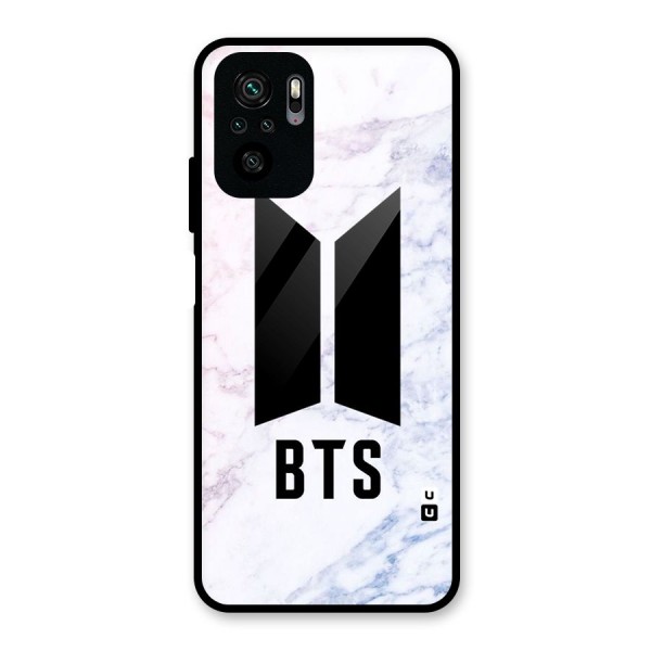 BTS Logo Marble Print Glass Back Case for Redmi Note 10