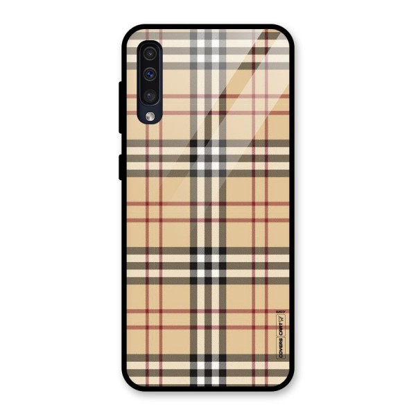 Beige Check Glass Back Case for Galaxy A50