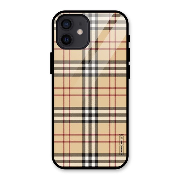 Beige Check Glass Back Case for iPhone 12