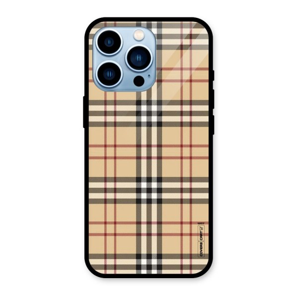 Beige Check Glass Back Case for iPhone 13 Pro