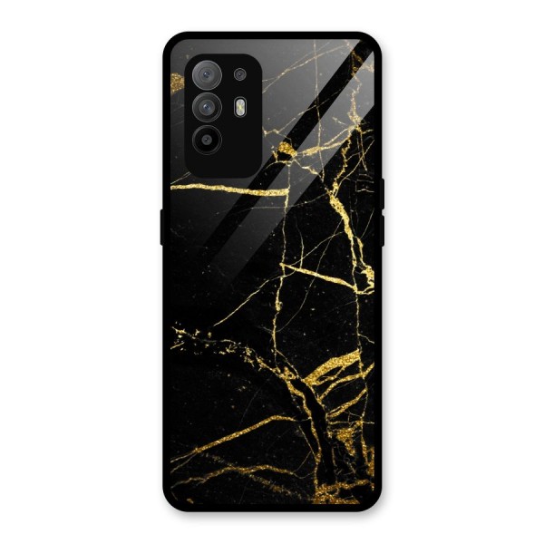 Black And Gold Design Glass Back Case for Oppo F19 Pro Plus 5G