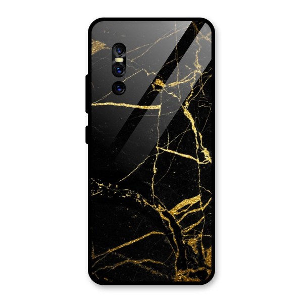 Black And Gold Design Glass Back Case for Vivo V15 Pro