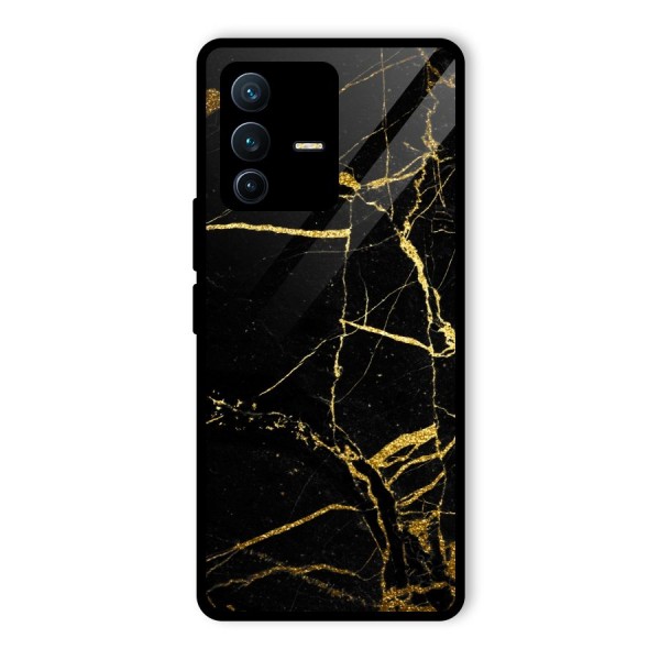 Black And Gold Design Glass Back Case for Vivo V23 Pro