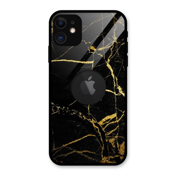 Black And Gold Design Glass Back Case for iPhone 11 Logo Cut