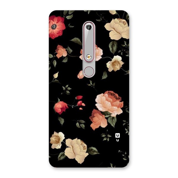 Black Artistic Floral Back Case for Nokia 6.1