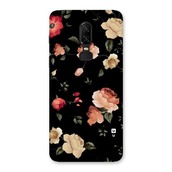 Black Artistic Floral Back Case for OnePlus 6