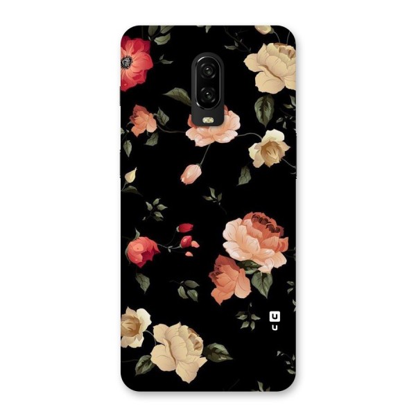 Black Artistic Floral Back Case for OnePlus 6T