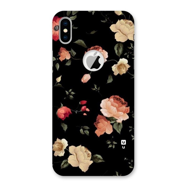 Black Artistic Floral Back Case for iPhone XS Logo Cut