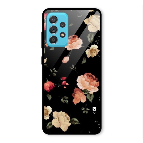 Black Artistic Floral Glass Back Case for Galaxy A52