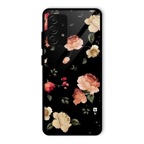 Black Artistic Floral Glass Back Case for Galaxy A53 5G