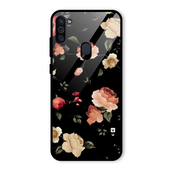 Black Artistic Floral Glass Back Case for Galaxy M11