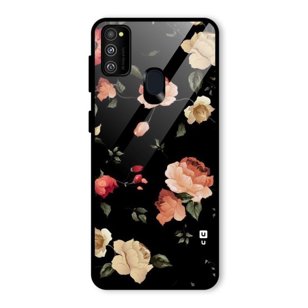 Black Artistic Floral Glass Back Case for Galaxy M30s