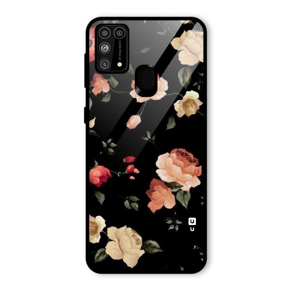 Black Artistic Floral Glass Back Case for Galaxy M31