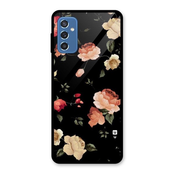 Black Artistic Floral Glass Back Case for Galaxy M52 5G