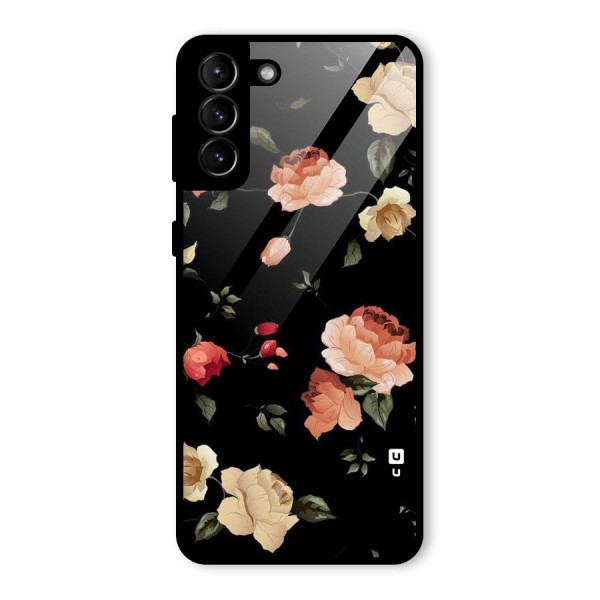 Black Artistic Floral Glass Back Case for Galaxy S21 Plus