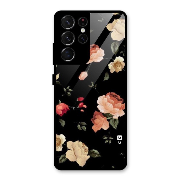 Black Artistic Floral Glass Back Case for Galaxy S21 Ultra 5G