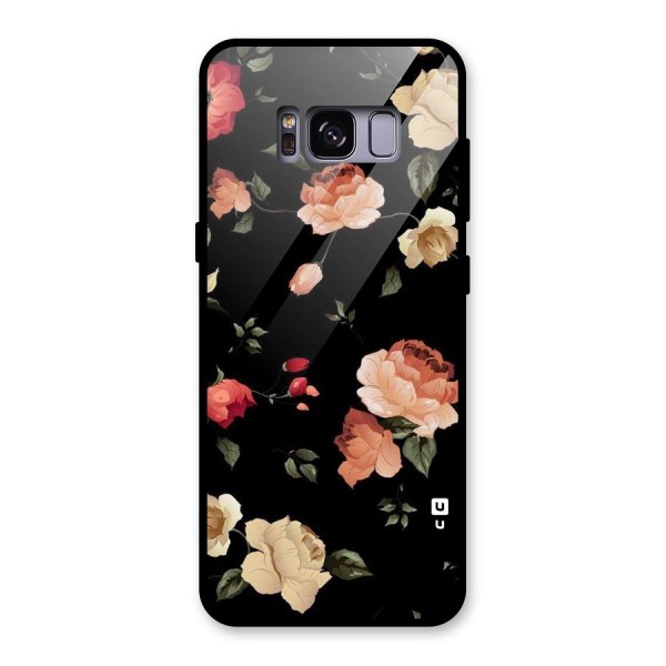 Black Artistic Floral Glass Back Case for Galaxy S8