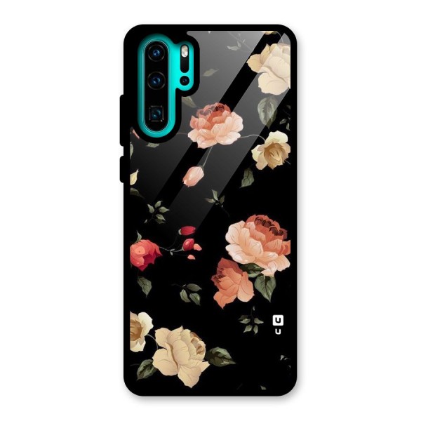 Black Artistic Floral Glass Back Case for Huawei P30 Pro