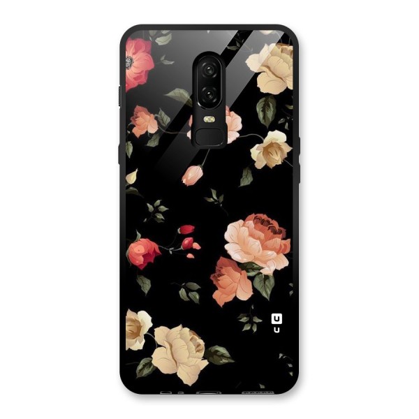 Black Artistic Floral Glass Back Case for OnePlus 6