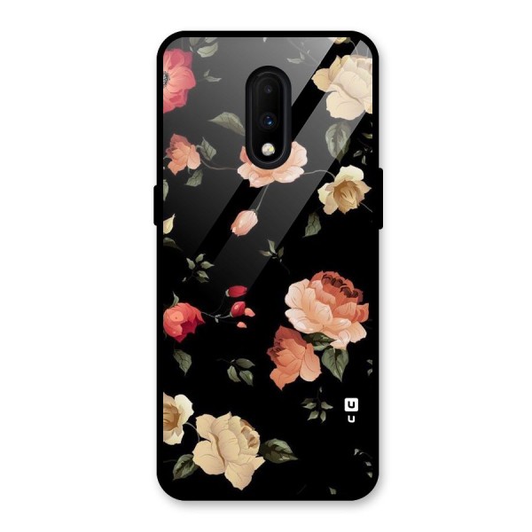 Black Artistic Floral Glass Back Case for OnePlus 7