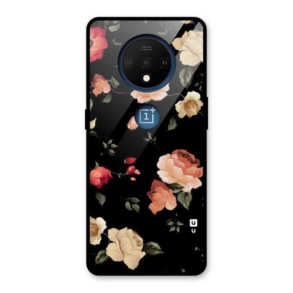 Black Artistic Floral Glass Back Case for OnePlus 7T