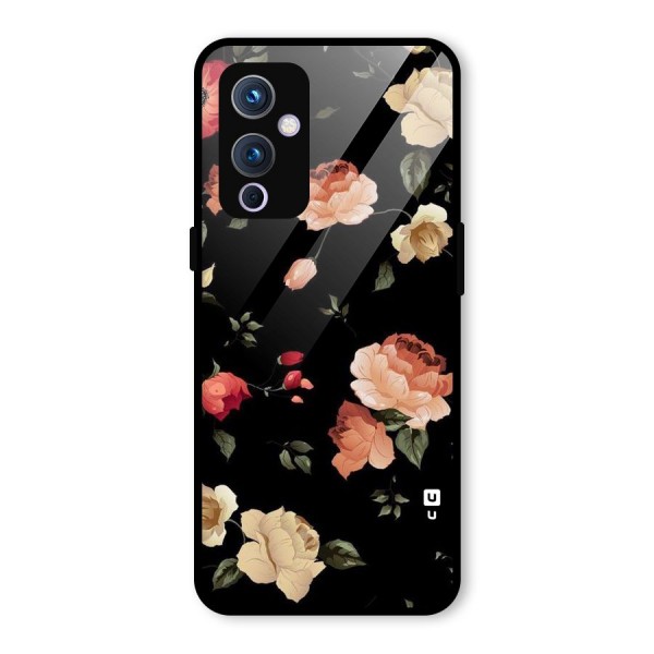 Black Artistic Floral Glass Back Case for OnePlus 9
