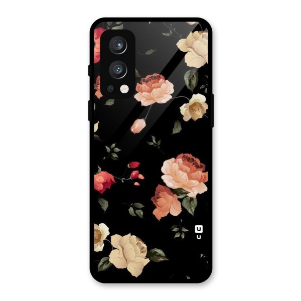 Black Artistic Floral Glass Back Case for OnePlus Nord 2 5G