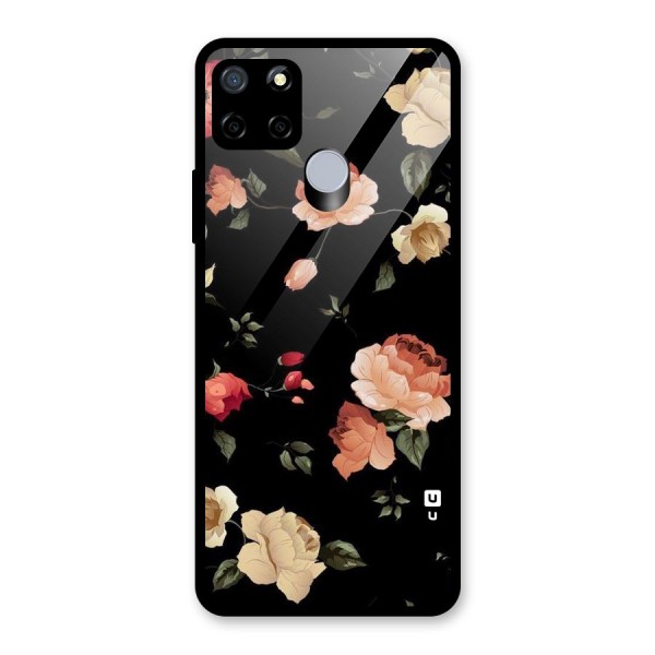 Black Artistic Floral Glass Back Case for Realme C15