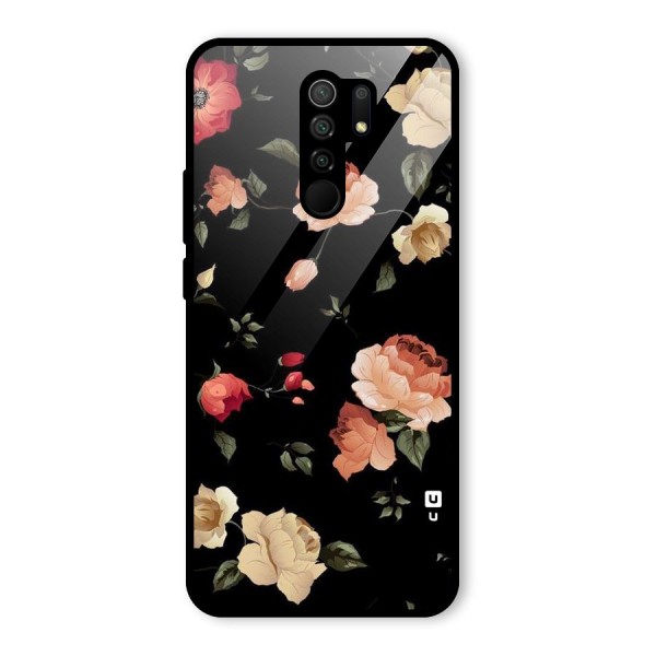 Black Artistic Floral Glass Back Case for Redmi 9 Prime