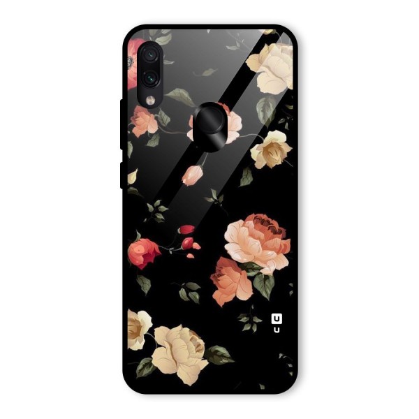 Black Artistic Floral Glass Back Case for Redmi Note 7