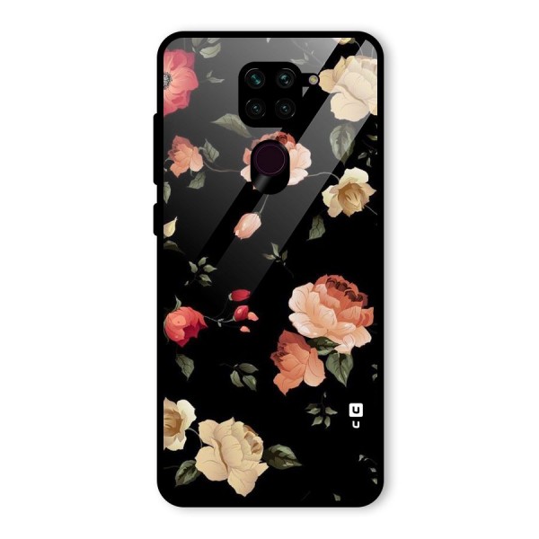 Black Artistic Floral Glass Back Case for Redmi Note 9