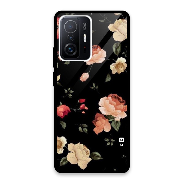 Black Artistic Floral Glass Back Case for Xiaomi 11T Pro