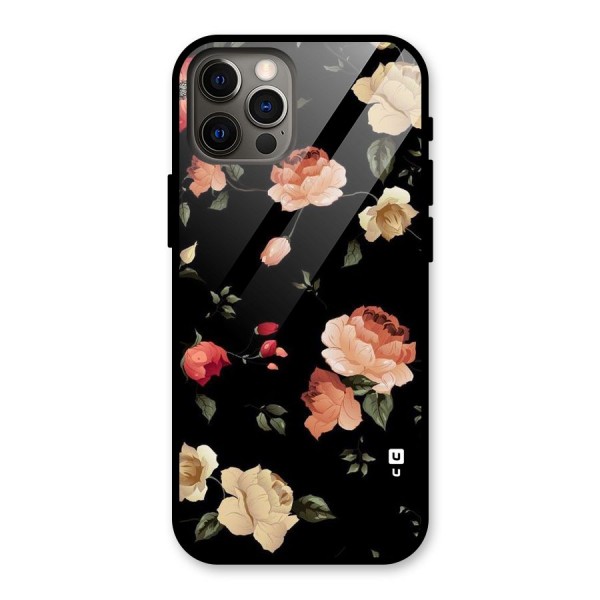 Black Artistic Floral Glass Back Case for iPhone 12 Pro