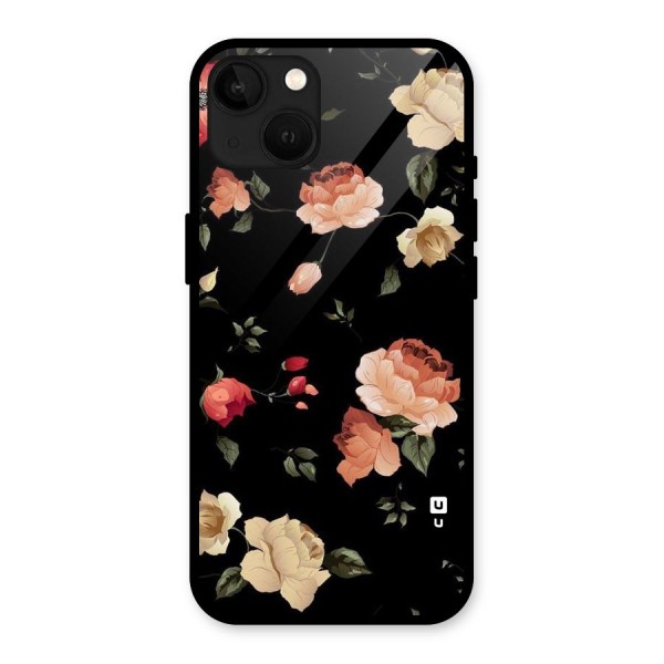 Black Artistic Floral Glass Back Case for iPhone 13