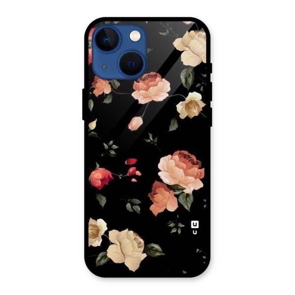 Black Artistic Floral Glass Back Case for iPhone 13 Mini
