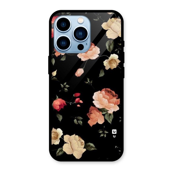 Black Artistic Floral Glass Back Case for iPhone 13 Pro