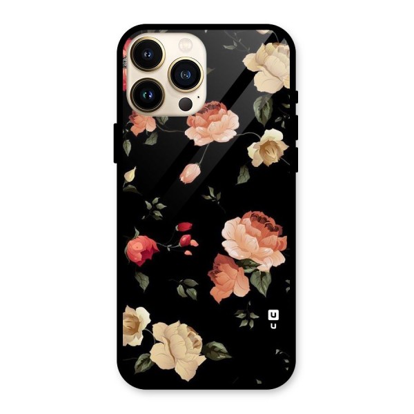 Black Artistic Floral Glass Back Case for iPhone 13 Pro Max