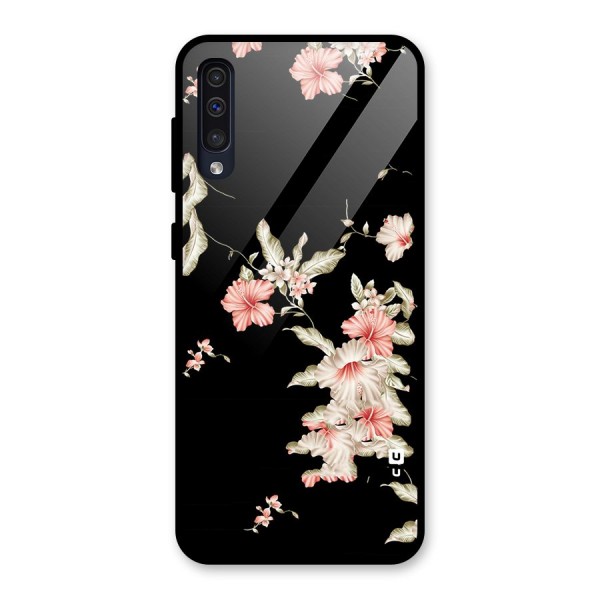 Black Floral Glass Back Case for Galaxy A50